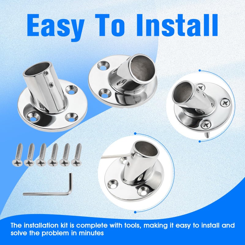 DRELD Heavy Duty Marine Boat Handrail Round Base for 60 Degree 7/8 inch, Stainless Steel Round Base Boat Hand Rail Fitting Tube for Rowing Boats Yachts - Image 4